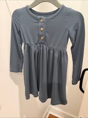 Girls Long-Sleeve Casual Knit Dress in Slate Blue